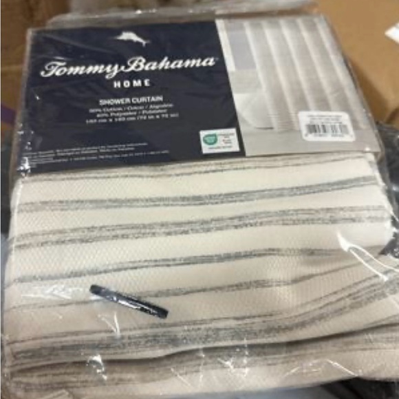 Tommy Bahama Tidal Stripe Beige Shower Curtain - Picture 6 of 7